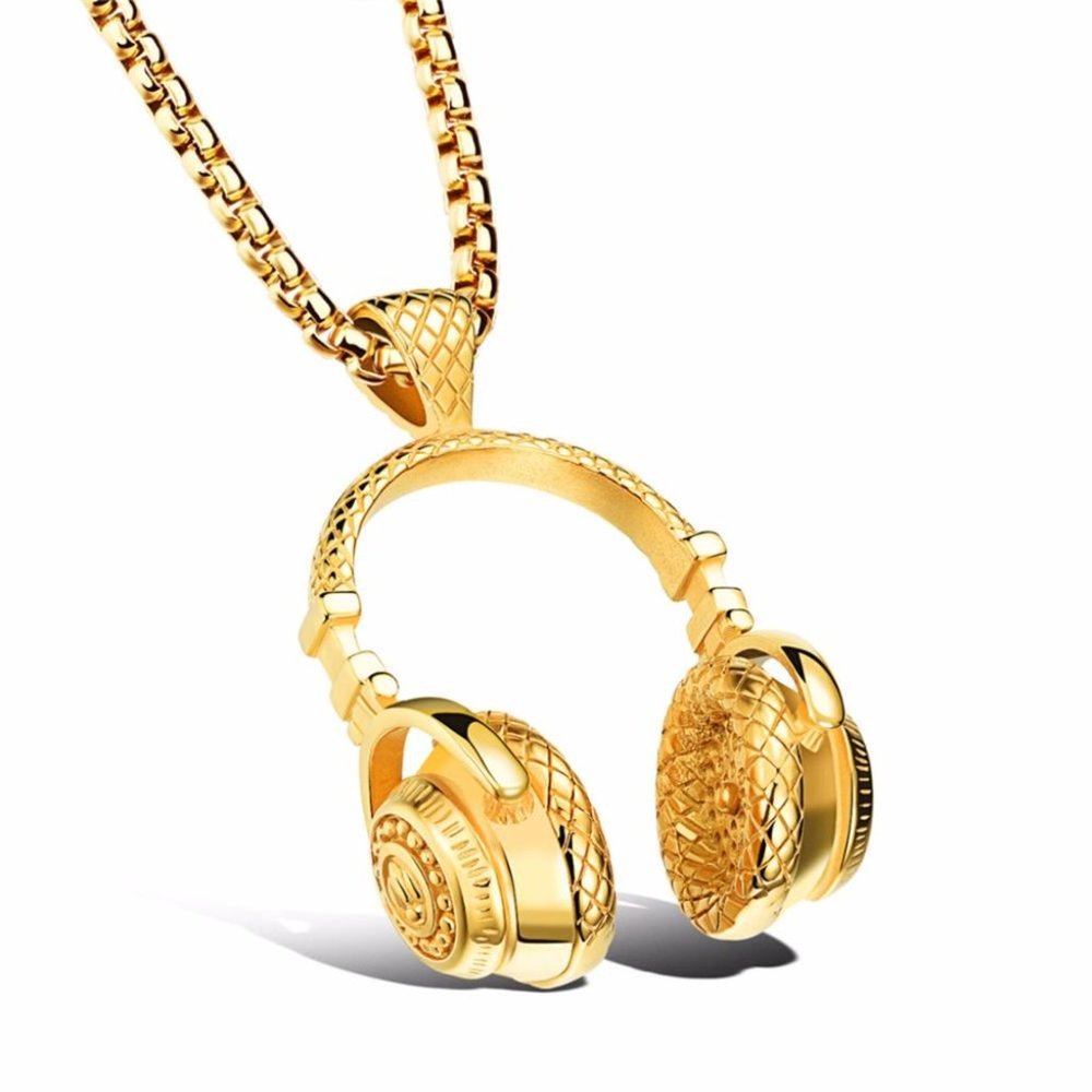 Stainless Steel DJ Music Headphone Pendant Long Chain Hip Hop Rock - Picture 4 of 16